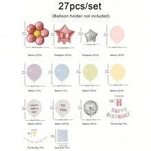 27pcs/Set Birthday Party Decoration Package Includes Macaron Flower, Mermaid Balloon, Happy Birthday Flag Banner, Letter Pennant Back To School Valentine Day