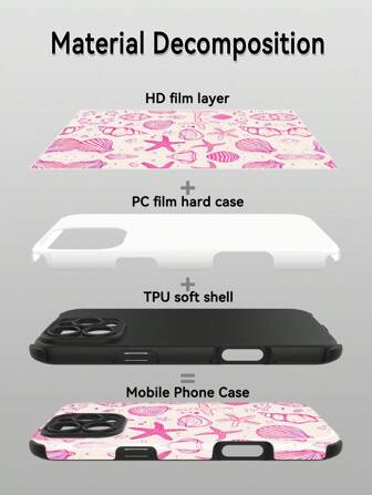 1 件全新甜美粉色浪漫海洋元素贝壳与海星图案防震、防滑、防冲击柔软 TPU + PC 混合材质手机壳适用于 Apple iPhone 16/16 PLUS/16 PRO/16 PRO MAX