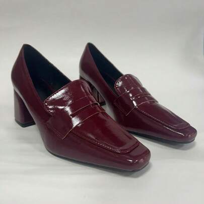 Fashionable Mary Jane Shoes Designed For Women, High Vamp Square Toe Design, Black Stripe Patent High Heel Shoes, Versatile And Comfortable For All Seasons, Classic Chunky Heel Dress Shoes, Popular Choice For Spring/Fall, Must-Have Stylish Footwear