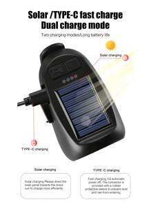 1pc Solar Powered Bicycle Front Light, Rechargeable Night Riding Mountain Bike Flashlight Accessories - Black - View 3