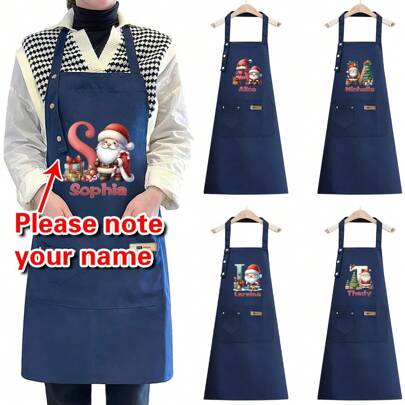 Custom Name Kitchen Apron With Adjustable Straps | Personalized Cooking Apron With Front Pocket | Unisex Workwear For Baking, Housework And Grilling