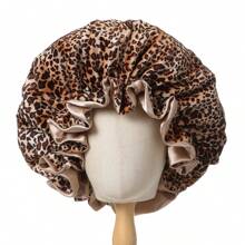 2 peças de touca de banho/sono com estampa de leopardo e veludo com forro de cetim de veludo macio de camada dupla, outono/inverno