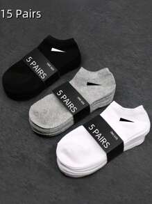 15 Pairs Women & Men All-Match Short Socks, Simple Daily Wear, Breathable, White/Black/Grey, Suitable For Students & Everyday Use - Multicolor - View 7