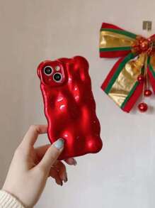 Minimalist Personalized Solid Red Water Ripple Pattern Phone Case, Compatible With Apple 11/12/13/14/15/16 Pro Max, Creative Full-Body Protective Cover