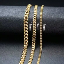 1 件新年钛钢六边形男士金条项链，时尚欧美风格别致圣诞嘻哈运动衫链 - 彩色 - 查看 20