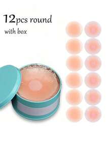 6pcs/12pcs Reusable Silicone Bra Pasties, Nipple Covers, Invisible Bust Tapes, Round/Maple Leaf Shape, For Ladies - Baby Pink - View 10
