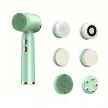 STUKUNI 6-in-1 elektrische Gesichtsreinigungsbürste, aufladbare rotierende Gesichtspeeling-Bürste mit 6 Bürstenköpfen, 3 Geschwindigkeitsstufen, geeignet für fettige, trockene und empfindliche Haut für Frauen und Männer, für tiefe Reinigung