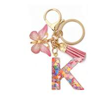 1pc Women's Boho Fashionable Pink Glittery Heart Shaped & English Letter Keychain With Tassel & Butterfly Design, Heart Shape Glitter, Crystal, Tassel And Butterfly Pendant Car Hanging Pendant Women Gift, Wallet And Handbag Accessories For Couple, Mother, Valentine's Day, Friends As Gift, Bag Pendant - Рожевий - Переглянути 14