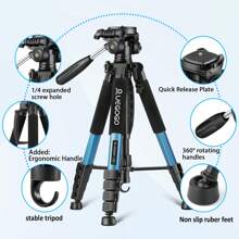 Chân máy ảnh chuyên nghiệp 74" - Hỗ trợ chắc chắn cho máy ảnh DSLR, điện thoại và máy chiếu | Lý tưởng cho nhiếp ảnh, quay vlog và du lịch | Thiết kế nhỏ gọn có túi đựng | Hoàn hảo để sử dụng tại khách sạn | Chụp ảnh ổn định ở mọi nơi! Dành cho điện thoại, điện thoại Android, điện thoại di động, chụp ảnh tự sướng cầm tay, hoạt động ngoài trời, phỏng vấn, phát trực tiếp. Thích hợp cho chụp ảnh và quay video, chụp ảnh tự sướng, quay video, họp qua Zoom, chụp ảnh tự sướng cầm tay, hoạt động ngoài trời, phỏng vấn, phát trực tiếp, quay vlog. - Màu xanh lam - Xem 2