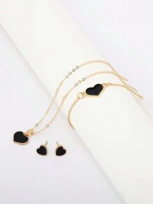 A Quartz Watch+Heart-Shaped Jewelry Set - Black - View 6