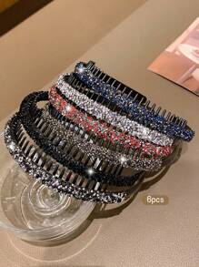 6pcs Fashion Rhinestone Hairband Hair Clips, Non-Slip Teeth For Daily Use - Multicolor - View 4