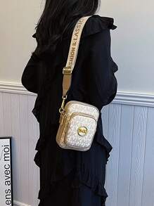 新款时尚经典百搭纯色PU防水面料，复古金属动物标志图案设计单肩包方形包，字母图案全身印花装饰设计多层斜挎钱包，拉链开合女士优雅钱包，适合购物。节日礼物，参加喜欢的活动 - 查看 5