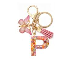 1pc Women's Boho Fashionable Pink Glittery Heart Shaped & English Letter Keychain With Tassel & Butterfly Design, Heart Shape Glitter, Crystal, Tassel And Butterfly Pendant Car Hanging Pendant Women Gift, Wallet And Handbag Accessories For Couple, Mother, Valentine's Day, Friends As Gift, Bag Pendant - Рожевий - Переглянути 13