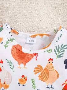 新生儿男孩女孩农场服装小鸡短袖乡村生活用品服装连体衣 - 彩色 - 查看 3