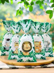 100个森林动物礼品袋，带扭绳，森林动物主题生日派对礼品包装用品，森林动物礼品包装用品，派对小礼物，生日礼物，派对礼物，返校礼物，情人节礼物 - 綠色 - 查看 5