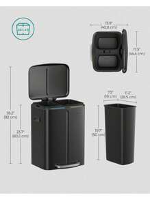 SONGMICS Double Rubbish Bin, 2 X 20L Kitchen Bin, Dual Compartment Metal Step Bin, With Plastic Inner Buckets, Soft-Close Lids, And Handles, Odour Seal, Black