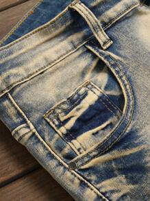 Męskie dopasowane, elastyczne jeansy jeansowe, modne męskie obcisłe jeansy, zniszczone, proste nogawki, modne i wygodne spodnie w pasie - Brąz - Zobacz 7