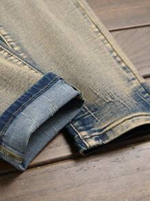 Męskie dopasowane, elastyczne jeansy jeansowe, modne męskie obcisłe jeansy, zniszczone, proste nogawki, modne i wygodne spodnie w pasie - Brąz - Zobacz 10