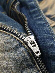 Męskie dopasowane, elastyczne jeansy jeansowe, modne męskie obcisłe jeansy, zniszczone, proste nogawki, modne i wygodne spodnie w pasie - Brąz - Zobacz 8