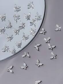 klimonla Mini Butterfly Nail Accessories Zirconia Nail Rhinestone Accessories Light Luxury Super Flash Alloy Silver Metal Accessories Small Steel Balls Nails Nail Supplies Nails Nail Charms Nail Gems