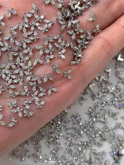 klimonla Mini Butterfly Nail Accessories Zirconia Nail Rhinestone Accessories Light Luxury Super Flash Alloy Silver Metal Accessories Small Steel Balls Nails Nail Supplies Nails Nail Charms Nail Gems