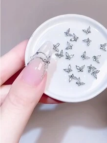 klimonla Mini Butterfly Nail Accessories Zirconia Nail Rhinestone Accessories Light Luxury Super Flash Alloy Silver Metal Accessories Small Steel Balls Nails Nail Supplies Nails Nail Charms Nail Gems