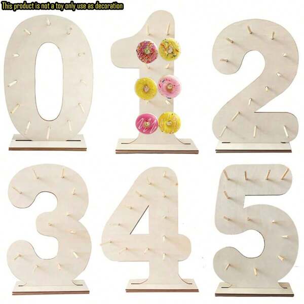 1pc Wooden Digit Shaped Donut Wall Display, Party Donut Rack For Birthday Wedding Centerpiece, Cupcake Stand Decor