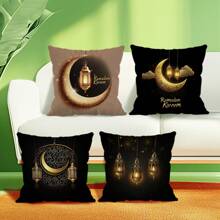 4pcs Ramadan Golden Moon And Lantern Printed Cushion Cover Set, 45*45cm Single-Sided - Multicolor - View 7