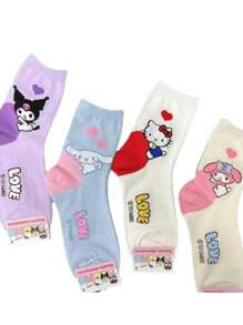 Nieuwe kindersokken Sanrio meisjes cartoon hielpatroon sokken studenten Kuromi Melody Mid-Tube antislip sokken