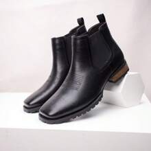 JASONSTAR Western Cowboy Boots For Men - Mens Square Toe Chelsea Boots Ankle Cowboy Boots For Men Casual Retro Stylish Boots Classic Retro Embroidered Short Boots - 黑色 - 查看 2