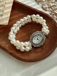 Reloj de mujer con decoración de cristales, esfera redonda con manecillas, reloj de cuarzo, ideal como regalo para estudiantes que regresan a la escuela - Unitalla - Ver 13