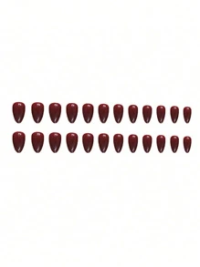 24 pièces de faux ongles en forme d'amande de couleur rouge vin + 1 pièce lime à ongles + 1 pièce partie de vernis gel. Ongles à clipser
