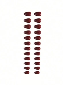 24 pièces de faux ongles en forme d'amande de couleur rouge vin + 1 pièce lime à ongles + 1 pièce partie de vernis gel. Ongles à clipser