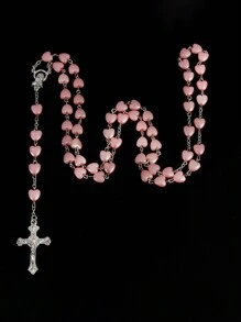 1pc Heart-Shaped Necklace, Pink, Pendant Cross Necklace, Long Y-Chain Necklace, Suitable For Daily, Party Wear, Gift For Girlfriend, Mother On Valentine's Day, Mother's Day Valentines