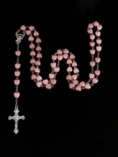 1 pieza Collar con colgante en forma de corazón, rosa, collar con colgante de cruz, collar con cadena en Y larga, adecuado para uso diario, fiesta, regalo para novia, madre en el Día de San Valentín, Día de la Madre