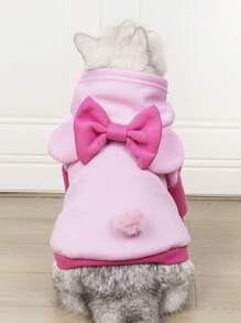 LUCKIE LABO 1pc Cute Pink Color-Block Bow Decor Hoodie Sweatshirt, Suitable For Indoor And Outdoor Use For Cats And Dogs - Pink - View 7