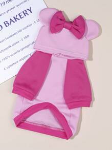 LUCKIE LABO 1pc Cute Pink Color-Block Bow Decor Hoodie Sweatshirt, Suitable For Indoor And Outdoor Use For Cats And Dogs - Pink - View 2