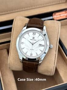 Pablo Raez 男士时尚腕表，休闲银色，精钢材质，奢华棕色软皮表带，立体感十足，镶嵌钻石，罗马数字刻度，带日期显示，50米防水，顶级全新设计师男士石英腕表，优雅时钟，精美教师节礼物，送给朋友或家人的礼物，父亲节礼物，适合日常生活/工作/派对装饰，正装表，生日毕业婚礼礼物。 - 均碼 - 查看 6