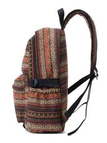 新款条纹彩色面料尼龙面料女士经典背包，男士大容量单肩包，学生包，户外休闲包，学校背包 - 黃色 - 查看 5