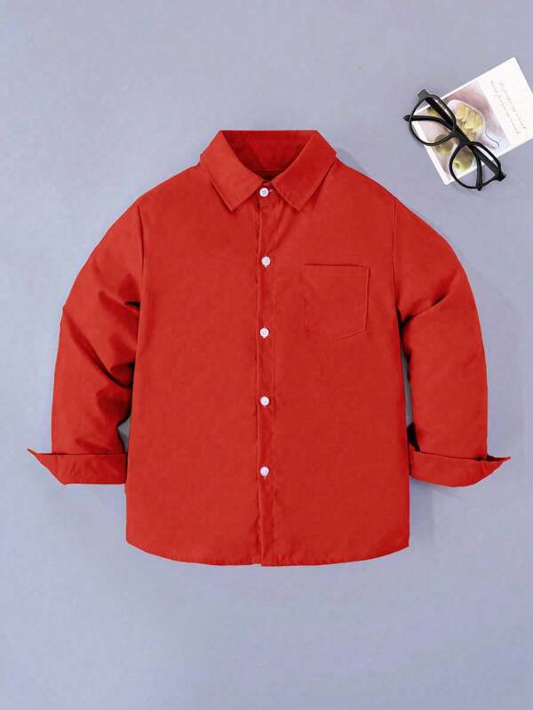 Camisa formal de manga larga con bolsillo y parche, estilo universidad casual para fiesta, para niños y niños pequeños