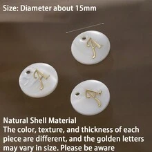 3 Peças Pingente Redondo de Concha de 15mm, 26 Peças Contas com Letra de Furo Único, Padrão de Alfabeto de A a Z, Para Fazer Colar, Pulseira, Artesanato de Joias