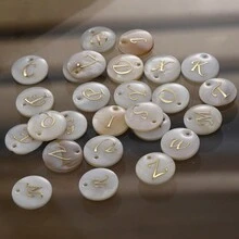 3 Peças Pingente Redondo de Concha de 15mm, 26 Peças Contas com Letra de Furo Único, Padrão de Alfabeto de A a Z, Para Fazer Colar, Pulseira, Artesanato de Joias