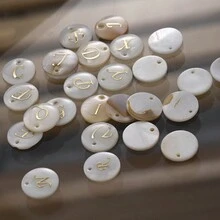 3 Peças Pingente Redondo de Concha de 15mm, 26 Peças Contas com Letra de Furo Único, Padrão de Alfabeto de A a Z, Para Fazer Colar, Pulseira, Artesanato de Joias