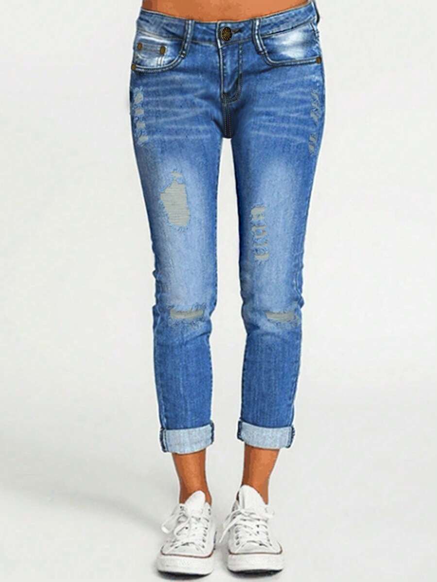 Women's Stretch Tight Jeans High Waisted Slim Fit Stretch Denim Pants With Button And Pocket Details - Comfortable Women's Jeans