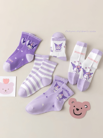 Sanrio 10双/7双/5双/3双装三丽鸥Hello Kitty、Kuromi、Melody卡通动漫图案儿童中筒袜，透气、防臭、吸湿排汗，适合1-20岁儿童，春夏款