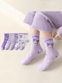 10pcs/7pcs/5pcs/3pcs Assorted Sanrio Hello Kitty, Kuromi, Melody Cartoon Anime Pattern Children Mid-Calf Socks, Breathable, Odor-Resistant, Moisture-Wicking Sports Socks Suitable For Ages 1-20, Spring And Summer - Multicolor - View 1