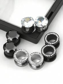 8 pièces/4 paires d'écarteurs d'oreilles en acier inoxydable et zircone double évasé de 4 mm à 14 mm. Bijoux de perçage du corps hypoallergénique pour les peaux sensibles. Boucles d'oreilles, bijoux d'oreilles pour femmes, été, plage, mariage