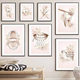 1 pezzo Stampa artistica da parete, cartellone astratto senza cornice, stampa di anatomia, chirurgia orale, denti, labbra, cartellone stile nordico, stampa su tela, immagini vintage per decorazione di studio medico, cornice opzionale vintage