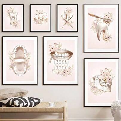 1 pieza Cuadro de pared Pósteres sin marco Arte abstracto Anatomía Cirugía oral Dientes Labios Póster Arte nórdico de pared Impresión en lienzo Pinturas vintage para decoración de la oficina del médico Opcional con marco vintage
