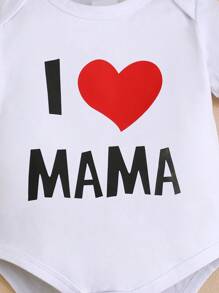 BrownBark Set de 2 prendas: Pelele de manga corta para bebé/niño pequeño con estampado gráfico "Amo a papá y mamá" para Día de San Valentín, trajes casuales y sencillos lindos para gateo de bebé, para Día de la Madre/Padre